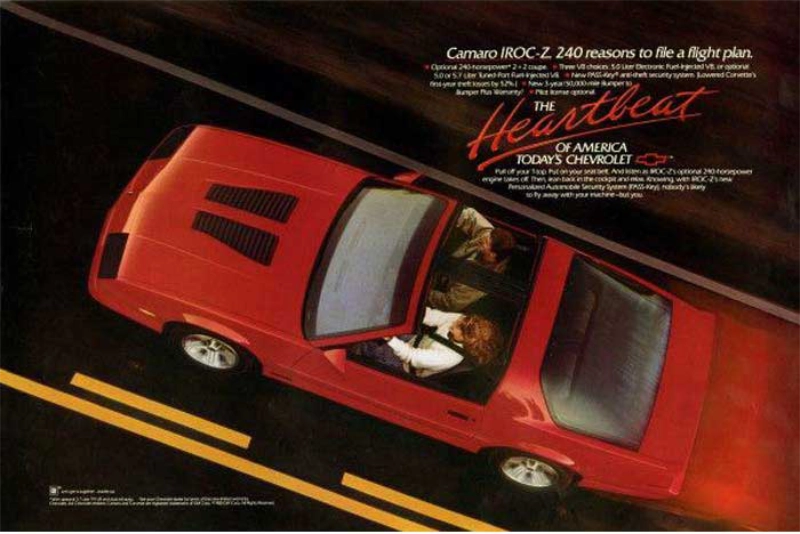 Vintage auto ad: Camaro Iroc-Z, 240 Reasons to file a flight plan